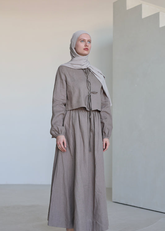 PEARLY STUDIO linen twinset MUSHROOM