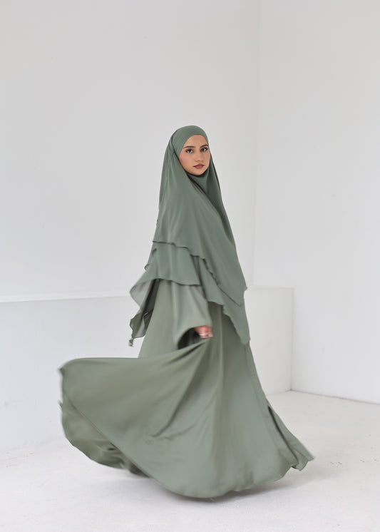Three-layer chiffon Khimar SAGE GREEN