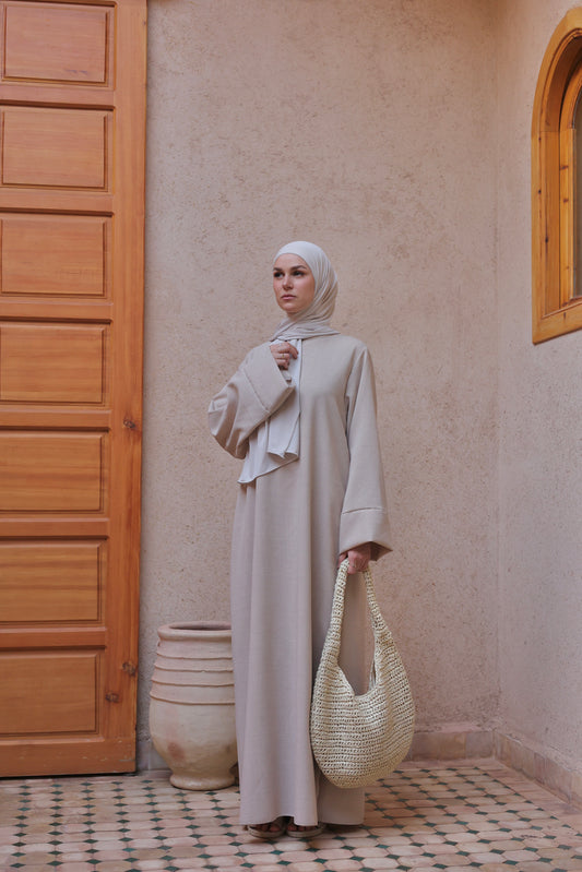 Abaya basique aspect lin SABLE