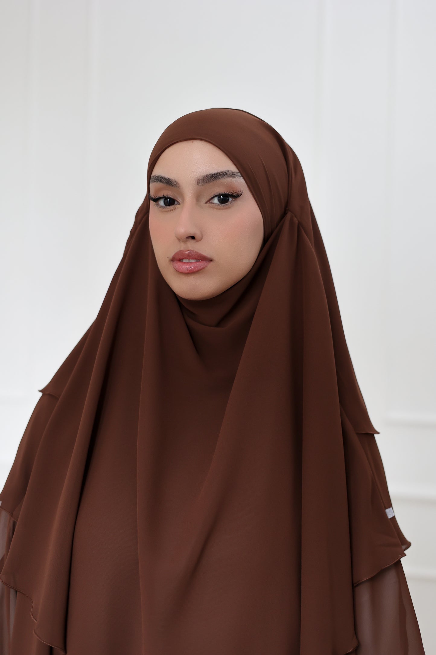 Three-layer chiffon Khimar HAZELNUT