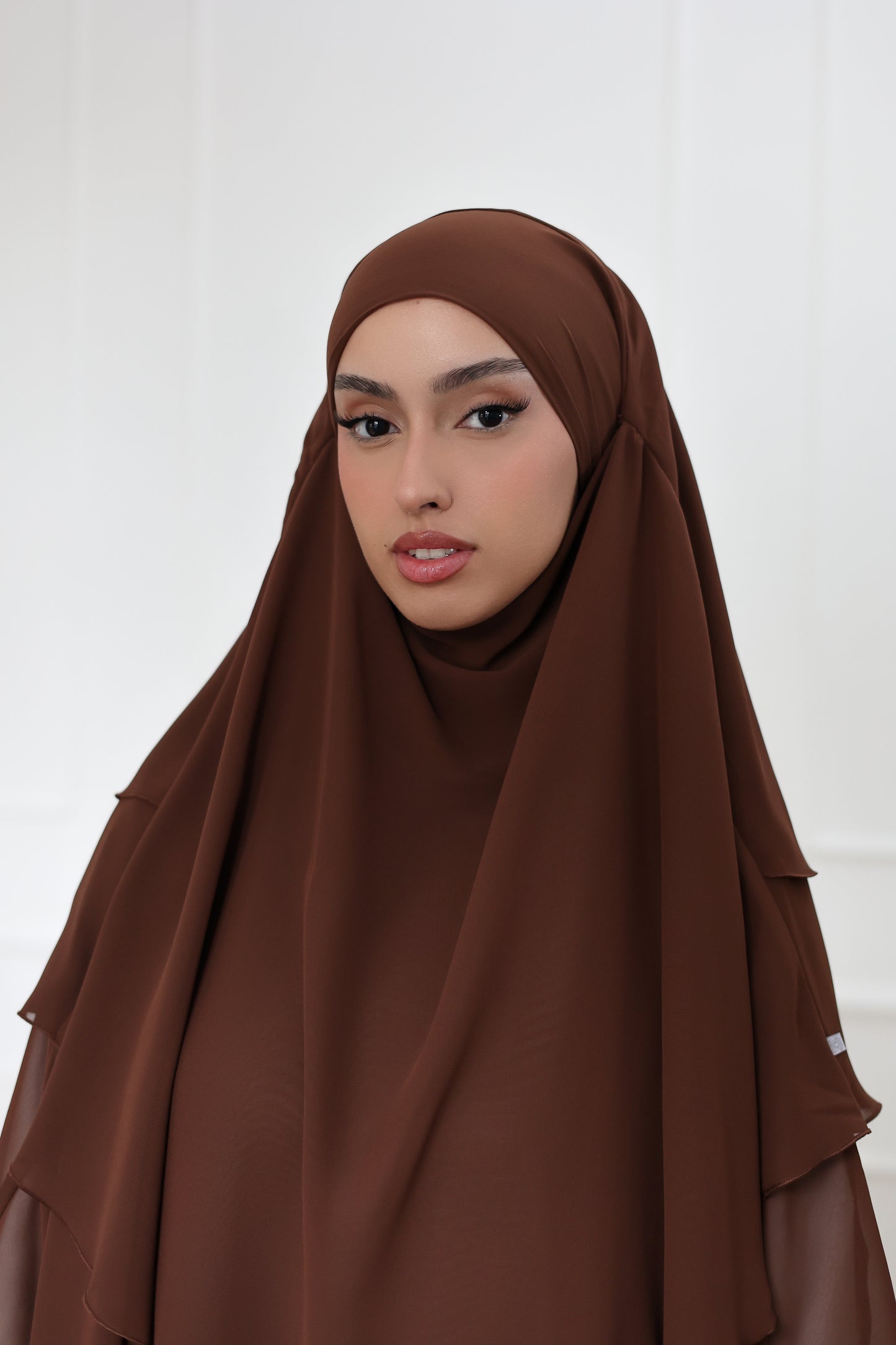 Three-layer chiffon Khimar HAZELNUT