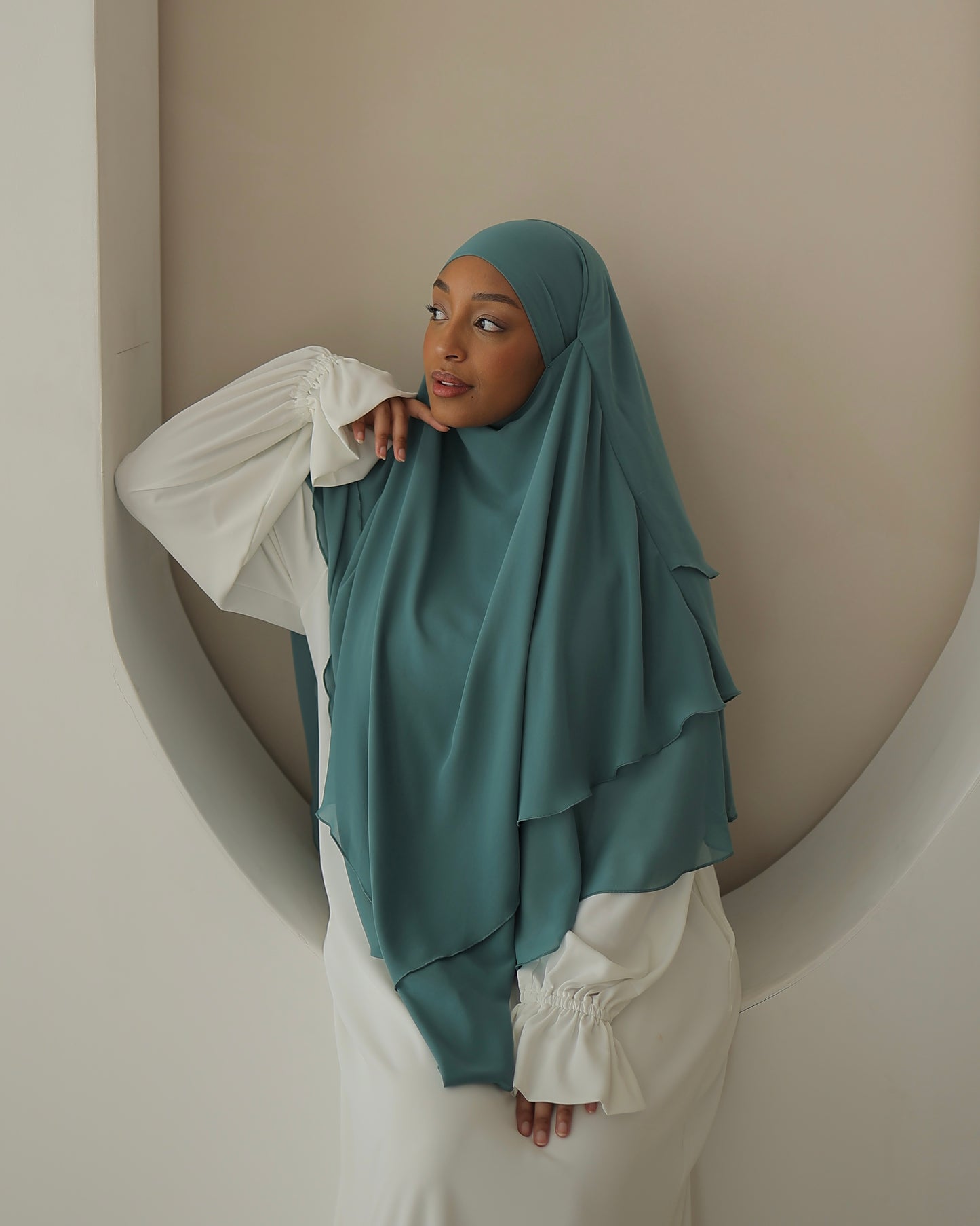Three-layer chiffon Khimar TURQUOISE WATERS