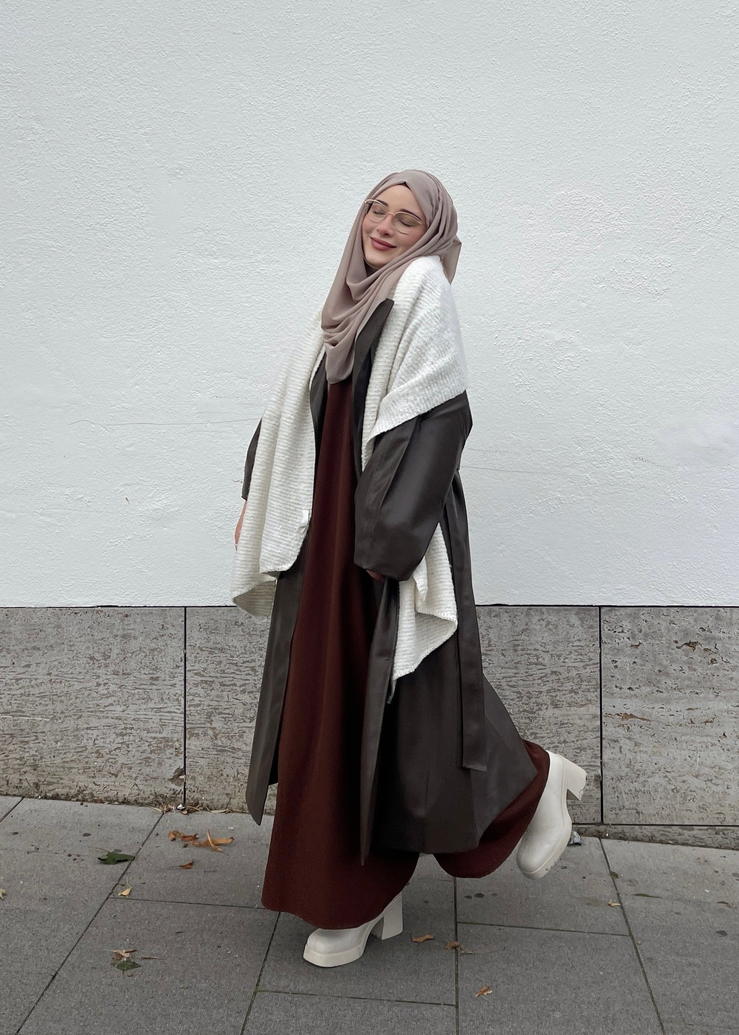 PEARLY leather coat CHOCOLATE
