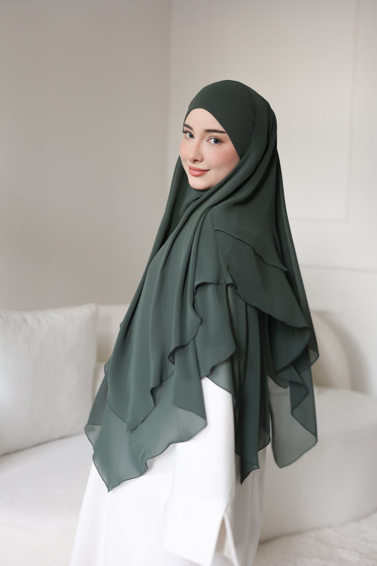 Three-layer chiffon Khimar FOREST