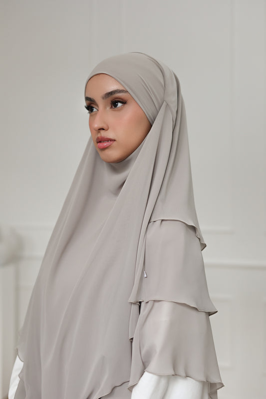 Three-layer chiffon Khimar GREIGE