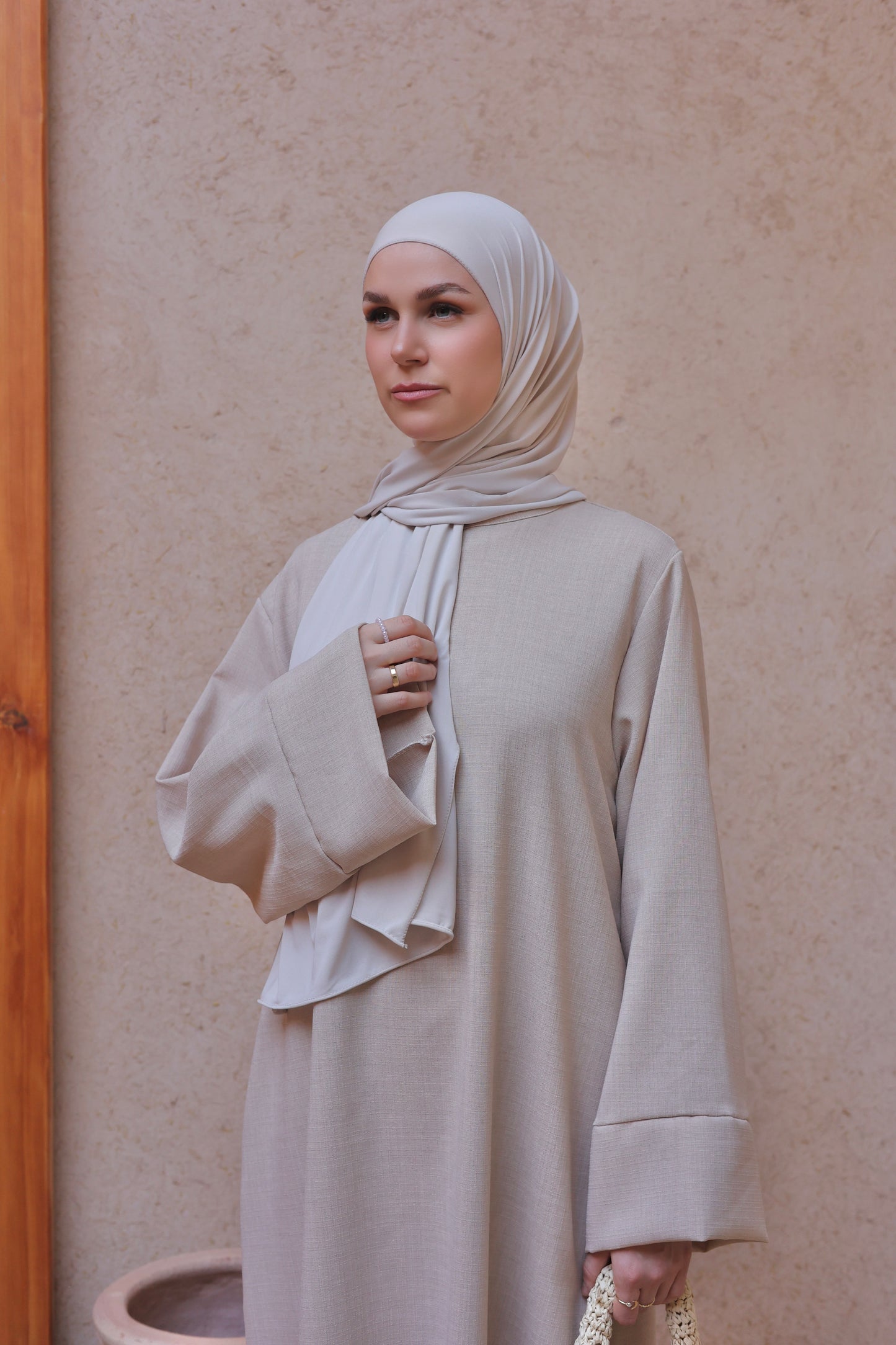 Abaya basique aspect lin SABLE