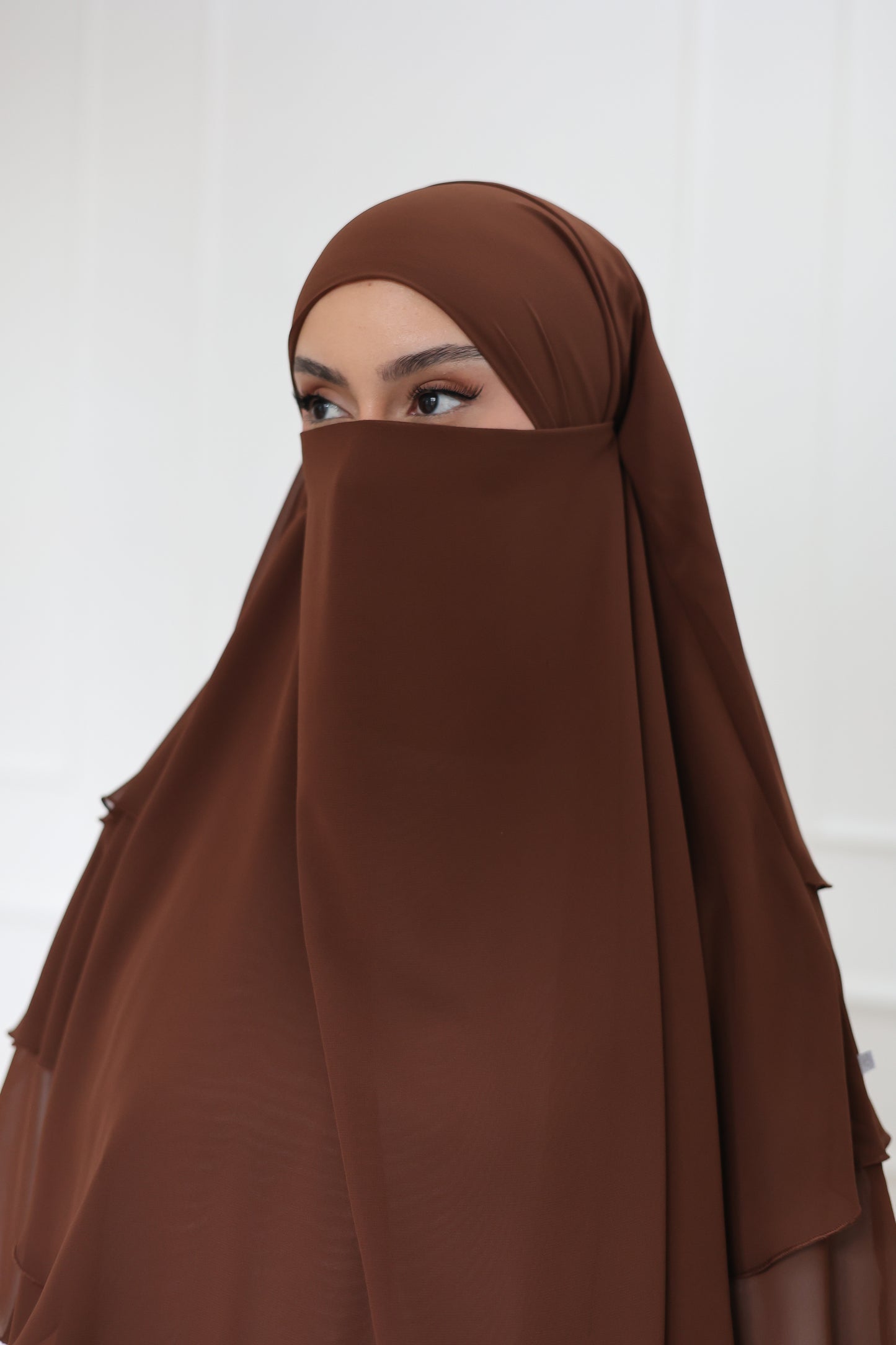Three-layer chiffon Khimar HAZELNUT