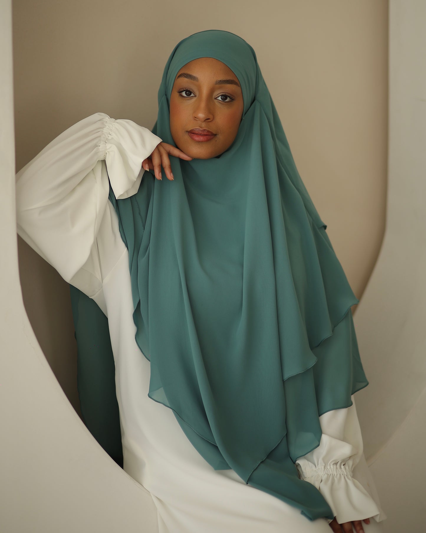 Three-layer chiffon Khimar TURQUOISE WATERS