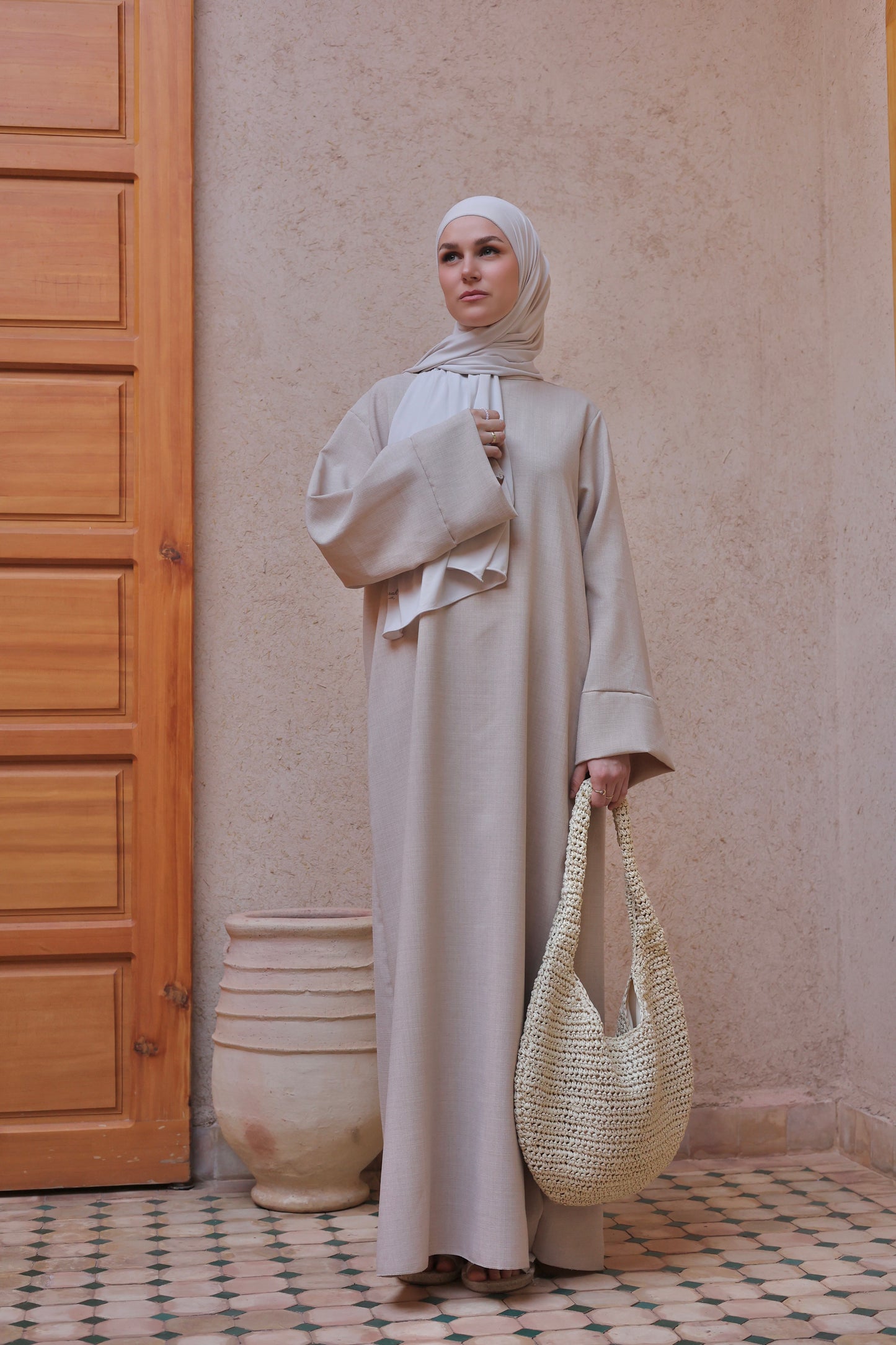 Abaya basique aspect lin SABLE
