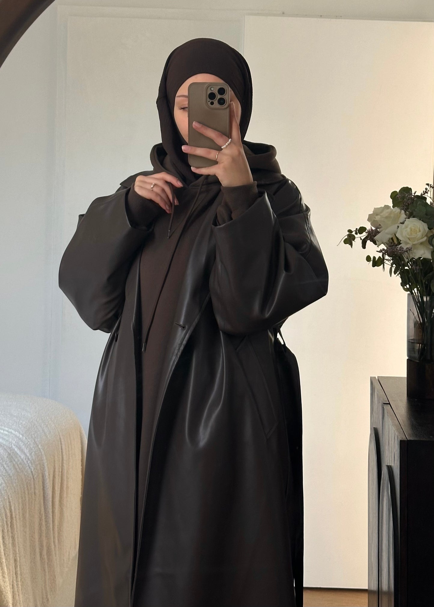 PEARLY leather coat CHOCOLATE