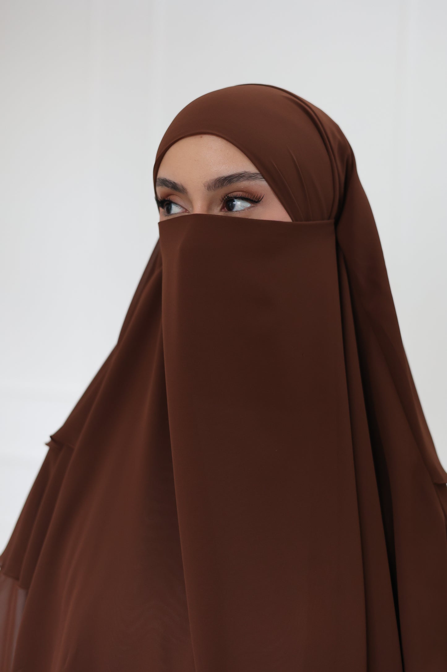 Three-layer chiffon Khimar HAZELNUT