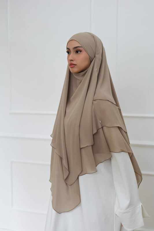 Three-layer chiffon Khimar LATTE