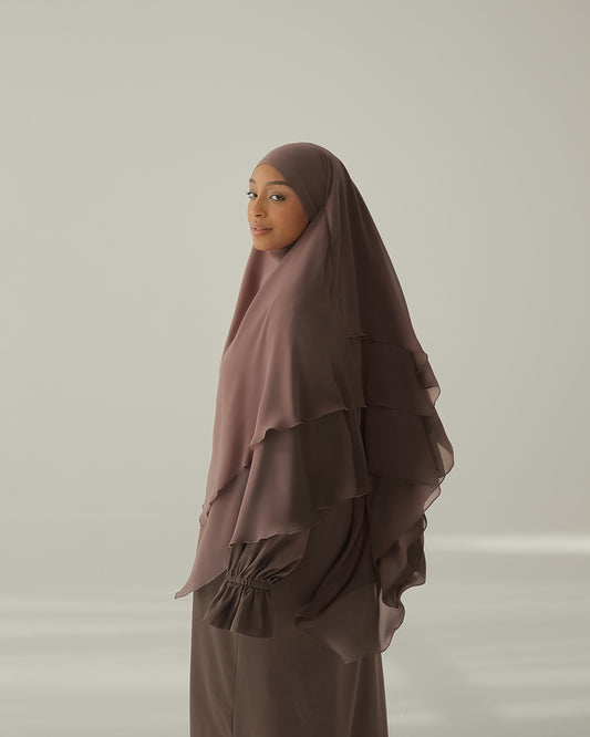 Three-layer chiffon Khimar TAUPE