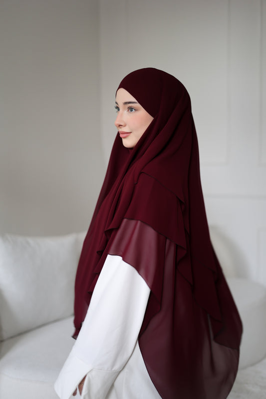Three-layer chiffon Khimar BORDEAUX